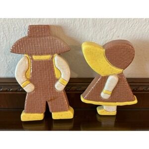 Vintage‎ Ceramic Pilgrim Wall Hanging Set Thanksgiving Decor - Boy & Girl Figure